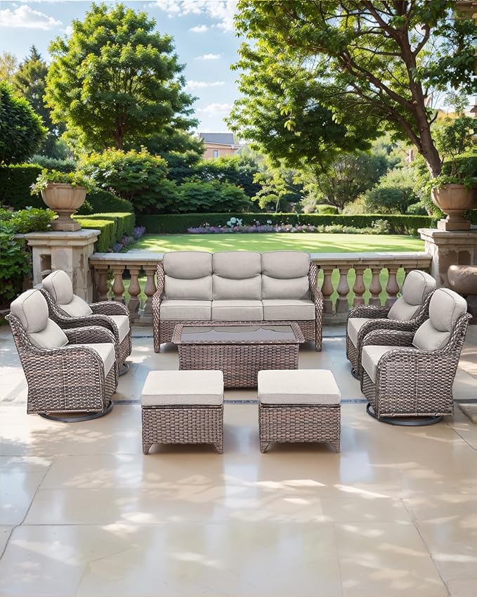 Luxury 24x24x6 Inch Smile Patio Dining Chair Cushions Set of 4 - Heavy Duty Water Slashproof Outdoor Seat Cushion for Outside Furniture Swivel Chairs Loveseat L-Shape Sofa - Beige