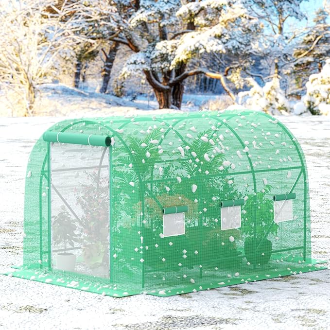 Walk-in Tunnel Greenhouse,Portable Plant Hot Housewith Dual Zippered Screen Doors & 6 Screen Windows Heavy Duty Plastic Plant Warm House with Reinforced Frame (10x7x7 FT)