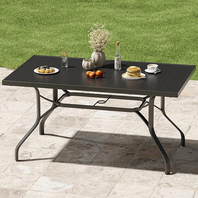 Soohow Outdoor Dining Table 60"x35", Rectangle Patio Dining Table with 1.57" Umbrella Hole, Outdoor Metal Furniture for Patio, Graden, Backyard and Poolside, Weather-Resistant