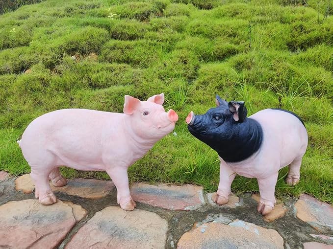 HOUDE Cute Pig Statues, 20.08 inches Long, decorates Outdoor Art Gardens, courtyards, lawns, and Indoor Public Spaces Such as Living Rooms and Balconies. (Pink)