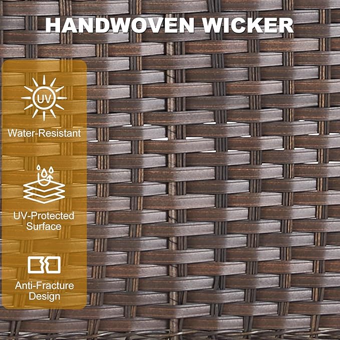 5 Pieces Patio Furniture Set Outdoor Sectional Sofa Couch with Rocking Swivel Chairs 5" Deep Seat Chairs, Modern Wicker Rattan Conversation Set, Blue/Brown Wicker