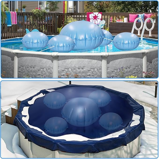 4+1 Combined Pool Pillows, Pool Air Pillow, Inflatable Pool Pillows for Above Ground Pools, Winter PVC Ice Equalizer Air Pillow with 8PCS 4m Ropes for Support Swimming Pool Covers (5Ft +4PCS 3Ft)
