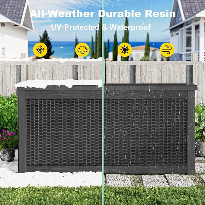 320 Gallon Waterproof Outdoor Storage Box, UV Resistant Resin Deck Box with Hydraulic Rod for Reinforced Stability, Perfect for Patio, Garden, and Pool, Black