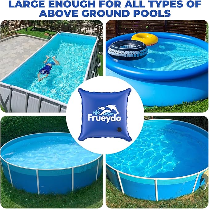 Inflatable Pool Pillow for Above Ground Pool 4x4 Ft – Frueydo Heavy Duty Air Pillow for Outdoor Swimming Pools, Portable Pools Cover Cold Resistant for Winterizing, Rope Included