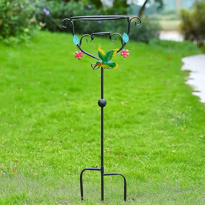Hummingbird Gazing Globe Stand - 31.1" Metal Display with 3 Prongs Base for 10" Black Glass Balls - Outdoor Garden Yard Courtyard Lawn