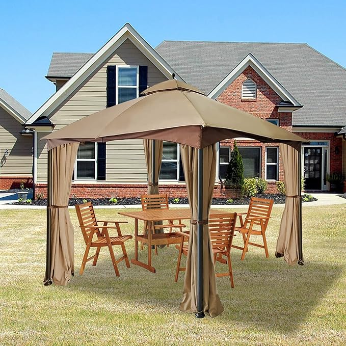 Gazebo Universal Replacement Privacy Curtain – Hugline 10' x 12' Gazebo Side Wall Outdoor Privacy Panel with Zipper (Brown)