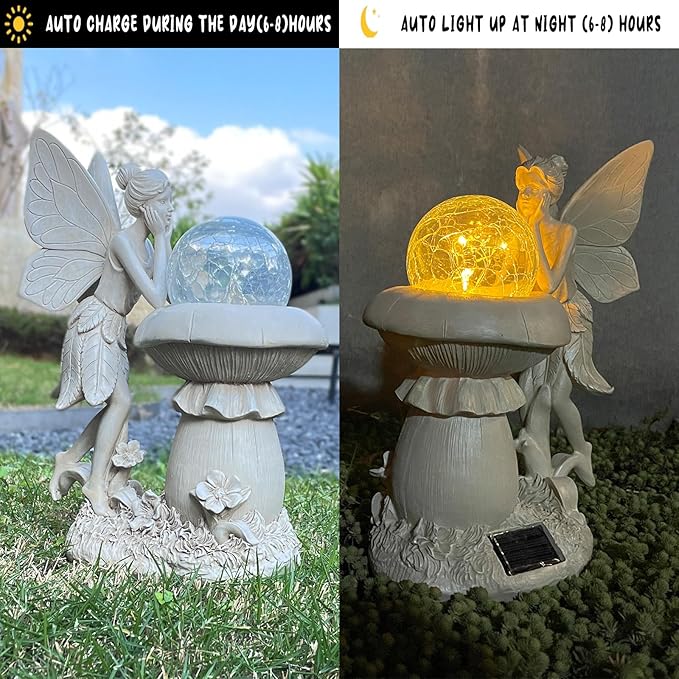 COWOS Solar-Powered Garden Fairy Statue, Handcrafted Resin Statue for Gardens & Special Occasions for Outdoor Patio Lawn Garden Clearance Decor, Memorial Gift, Yard Art, Sympathy Gift