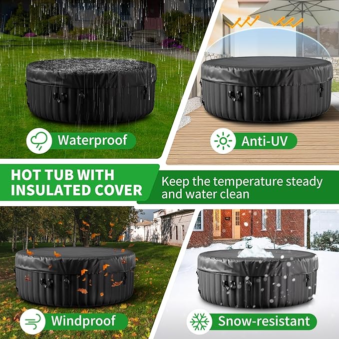 4-6 Person Inflatable Hot Tub, 264Gal Portable Blow up Hot Tub with 130 Strong Bubble Jets, Leak-Resistant PVC Round Outdoor Spa with Heater Pump and Insulated Cover, 82” X 82” X 25”