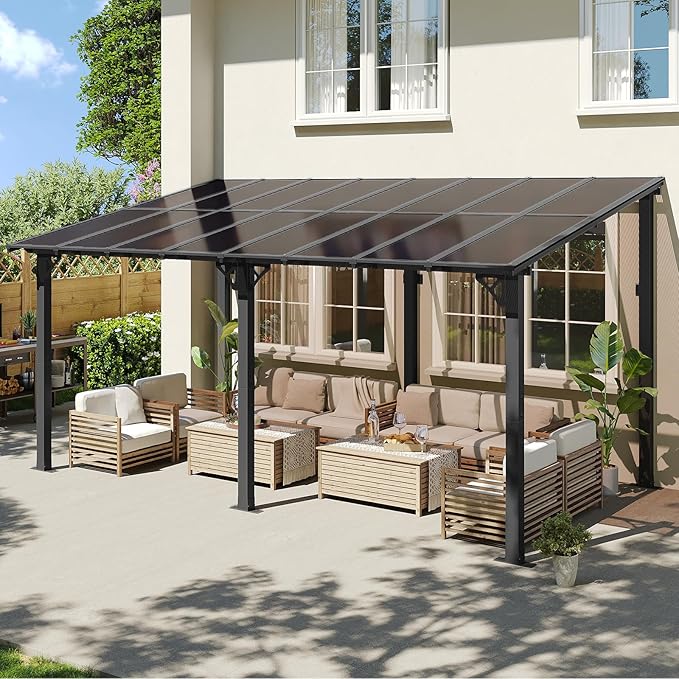 Aoxun 16' x 10' Gazebo for Patio, Gazebo Pergola with Sloped Roof, Large Wall-Mounted Heavy Duty Awnings, for Backyard, Deck, Patio