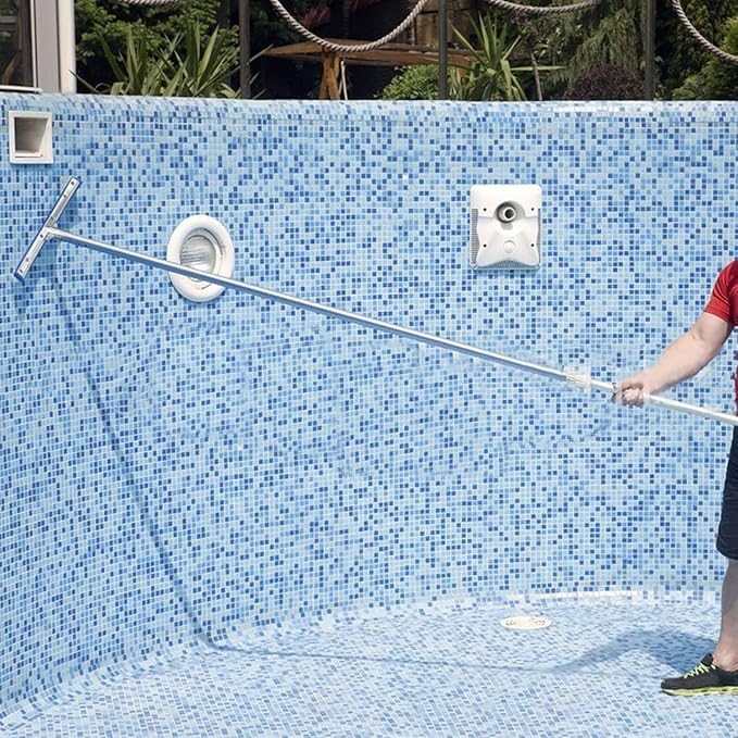 HOSKO Swimming Pool Brush for Wall Tile,Pole Length Adjustable 10FT,18.5" Polished Aluminum Back Cleaning Brush Head Nylon Bristle for Pool Cleaning(10 FT)