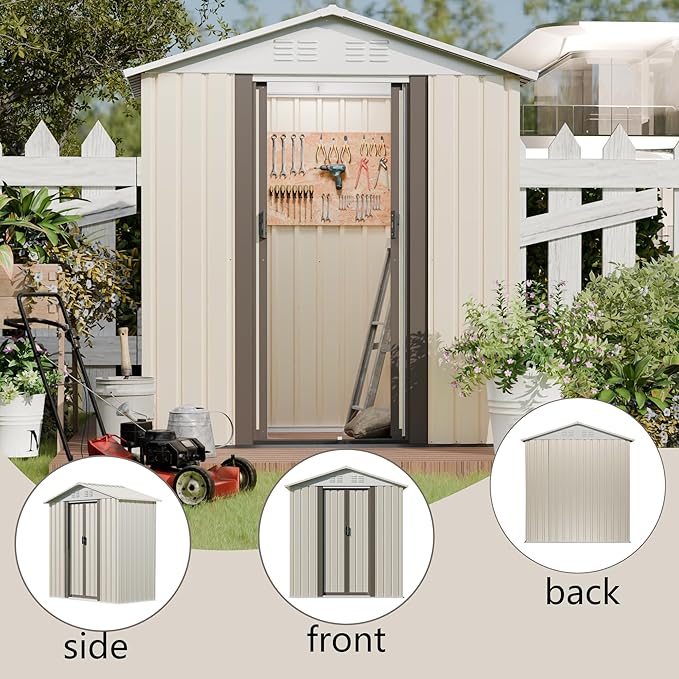 Outdoor Sheds 5FT x 3FT Outdoor Storage, Metal Anti-Corrosion Utility Tool House with Lockable Door & Shutter Vents,Outdoor Waterproof Garden Tool Metal Storage Sheds (White