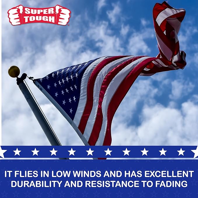 Super Tough 15ft x 25ft Nylon American Flag, Made in the USA, Embroidered Stars, Sewn Stripes