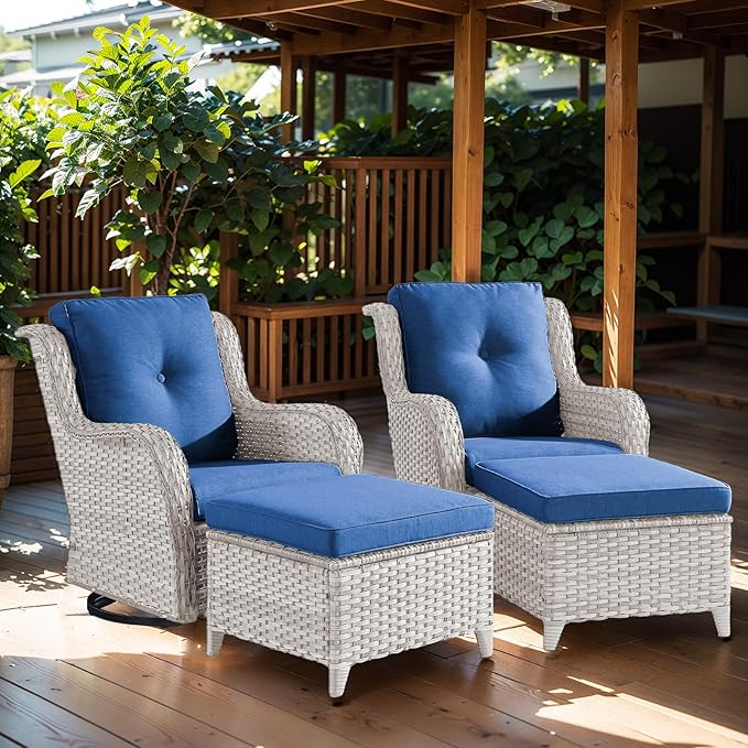 Swivel Rocker Patio Chairs:4 Pieces Patio Swivel Rocker Chairs with Wicker Armrests Patio Swivel Rocking Chair Outdoor Swivel Rocker Patio Chair