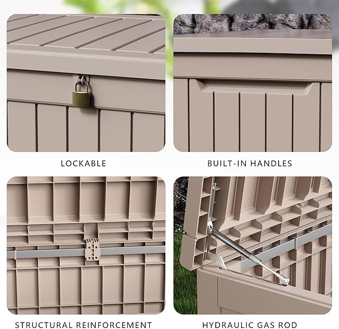 DRATO 280 Gallon Deck Box, Waterproof Resin Large Outdoor Storgae Box for Patio Furniture, Patio Cushions, Gardening Tools, Pool Supplies, Lockable