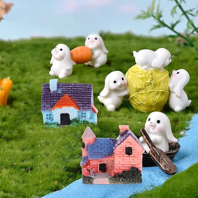 10Pcs Miniature Fairy Garden Resin Houses, Lifelike Village Cottage Figurines for Succulent Plants, Bonsai, Micro Landscape, and Home Decor