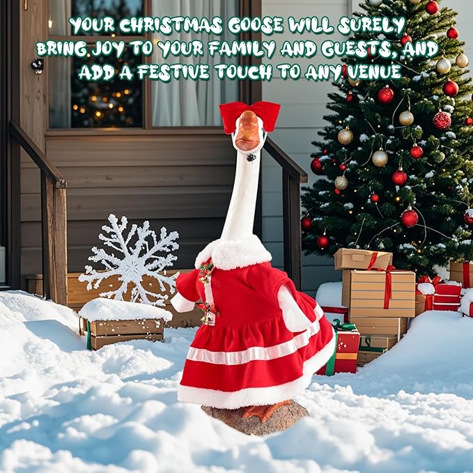 Christmas Mrs. Claus Porch Goose Outfit Dresses Clothes for 23" High Cement or Plastic Porch Goose Costume for Outdoor Patio Garden Statue Xmas Santa Holiday Decor