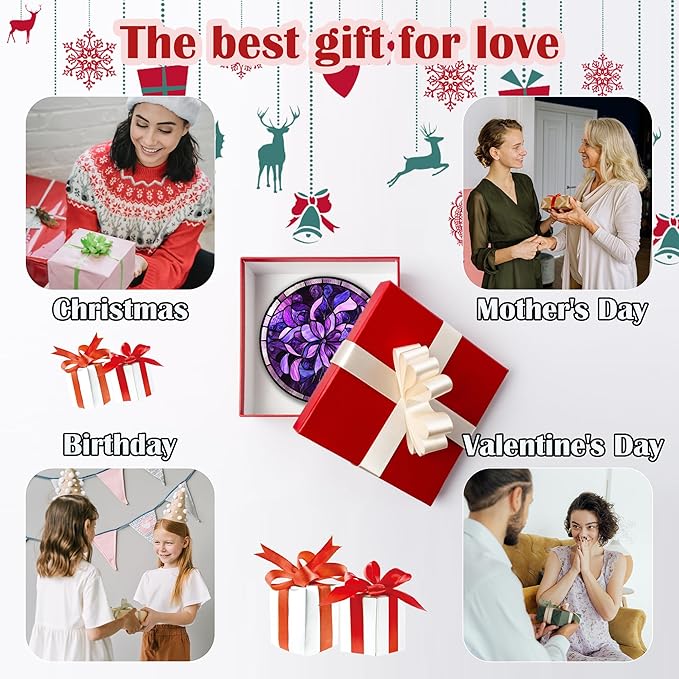 Stained Glass Window Hanging - Purple Abstract Flower Suncatcher for Door Garden Patio Sun Catchers Decor Christmas Mother's Day Birthday Gifts for Women Men Mom Nana Aunt Friend 11.8 in