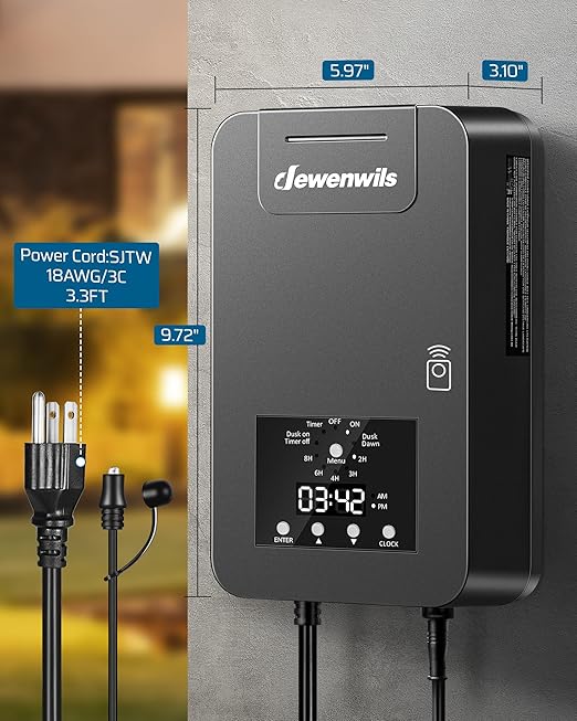 DEWENWILS 300W Low Voltage Landscape Transformer, 120V AC to 12V DC, Outdoor Landscape Lighting Transformer with Remote, Photocell Sensor & Timer, Weatherproof for Garden Spotlights Pathway Lights