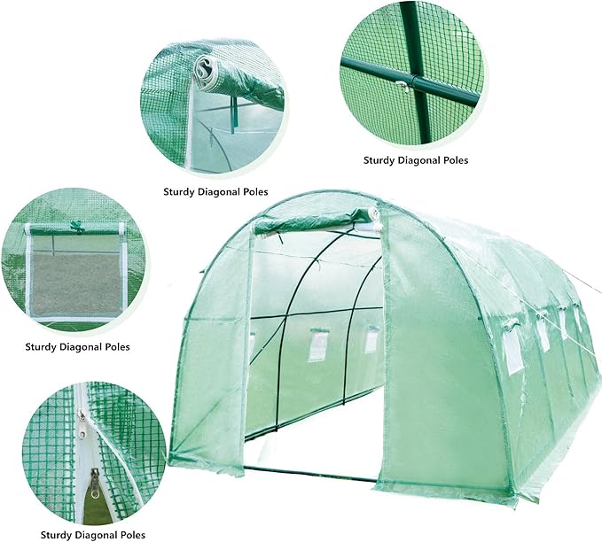 Walk-in Tunnel Greenhouse,Portable Plant Hot Housewith Dual Zippered Screen Doors & 6 Screen Windows Heavy Duty Plastic Plant Warm House with Reinforced Frame (12x7x7 FT)
