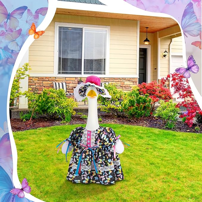 Suzile Porch Goose Outfit Butterfly Clothes for 23" High Cement or Plastic Goose Costume Dresses for Yard Lawn Outdoor Garden Patio Statue Holiday Spring Decor