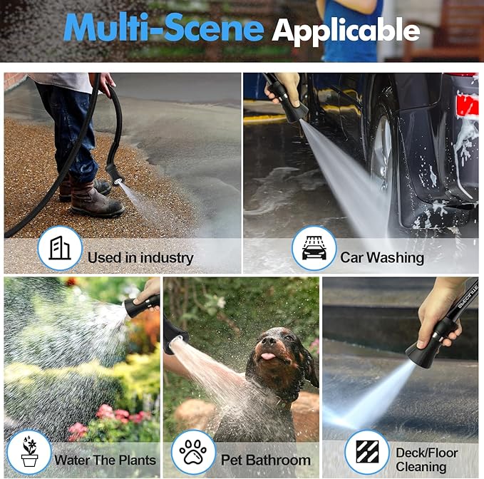 SPECILITE 5/8" Hot/Cold Water Hose 200 ft with High Flow Nozzle,Heavy Duty Flexible Rubber Garden Hose -50℉ to 158℉ With 3/4" Stainless Steel Fittings for Yard, Outdoor, Farm, Lightweight, Black