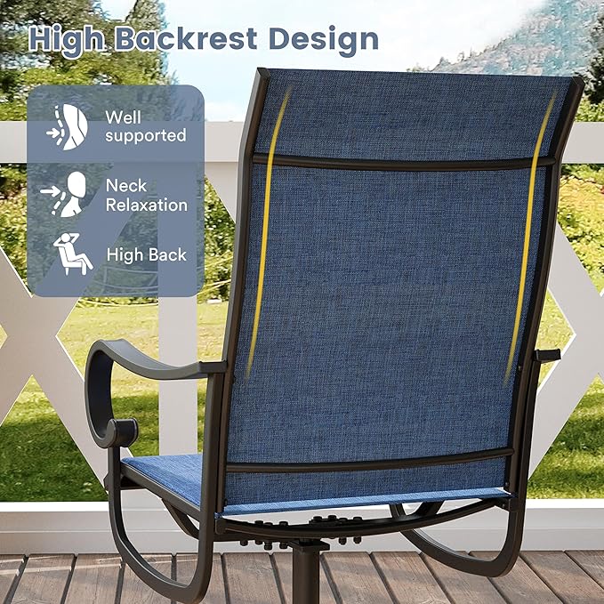 VICLLAX Swivel Patio Chairs Set of 6, 360-degree All-Weather Outdoor Swivel Chairs for Lawn Garden, Patio Dining Chairs, Black Metal Frame and Blue Textilene Mesh Fabric