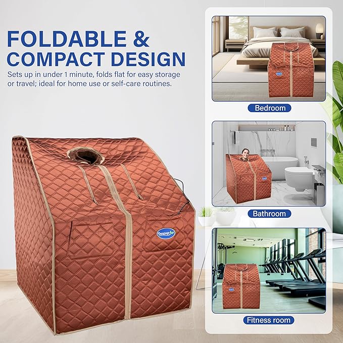 Durasage Personal Ultra Low Emf Portable Infrared Sauna Spa for Relaxation at Home, 30 Minute Timer, with Handheld Remote Control, Heated Footpad and Chair (Copper, DIF-6000)