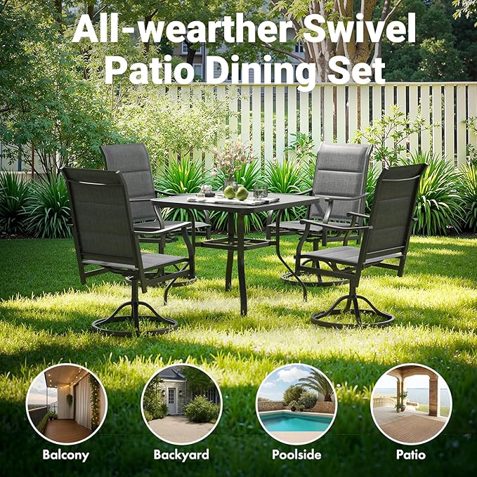 Soohow Swivel Outdoor Dining Chairs Set of 6, Patio Swivel Dining Chair with Textilene Fabric, Outdoor Metal Armchair All Weather Resistant, Ergonomic Comfort, Perfect for Patio, Backyard, Balcony