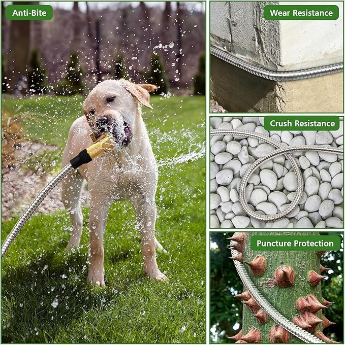 TOOLCY Garden Hose 50FT x 1/2inch, 304 Stainless Steel Garden Hoses, Heavy Duty Metal Water Hoses for Outdoor Flexible, No-Kink & Tangle, Puncture Resistant