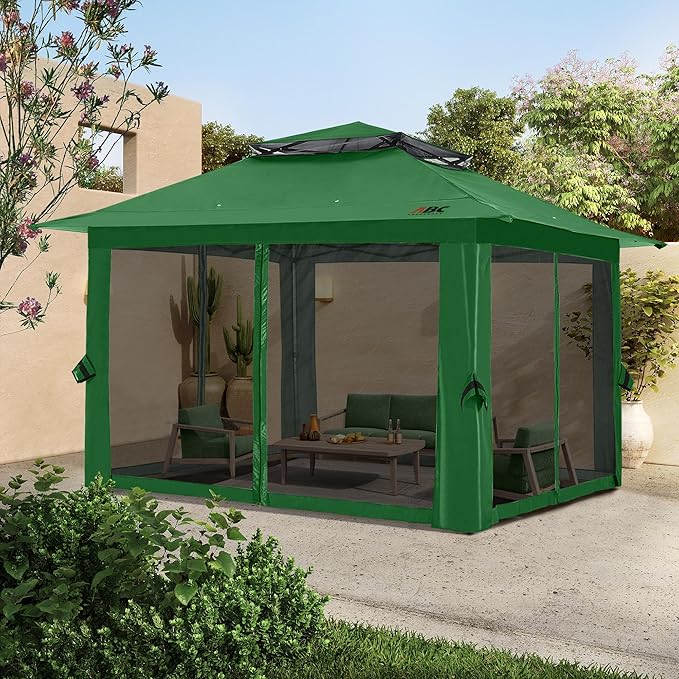 ABCCANOPY 13x13 Pop Up Gazebo, Outdoor Canopy Tent, Instant Screened Shelter with Mosquito Netting for Patio, Garden, Backyard, Party, Camping (Forest Green)