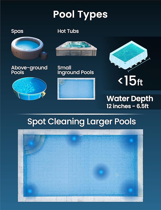 KOKIDO Rechargeable Handheld Hot Tub Spa Pool Vacuum, IPX8, Aluminum Pole and 2 Brush Heads, Ideal for Inflatable, Above Ground & Pools up to 20ft, 60-min Cordless Spot Cleaning Sand and Debris XV110