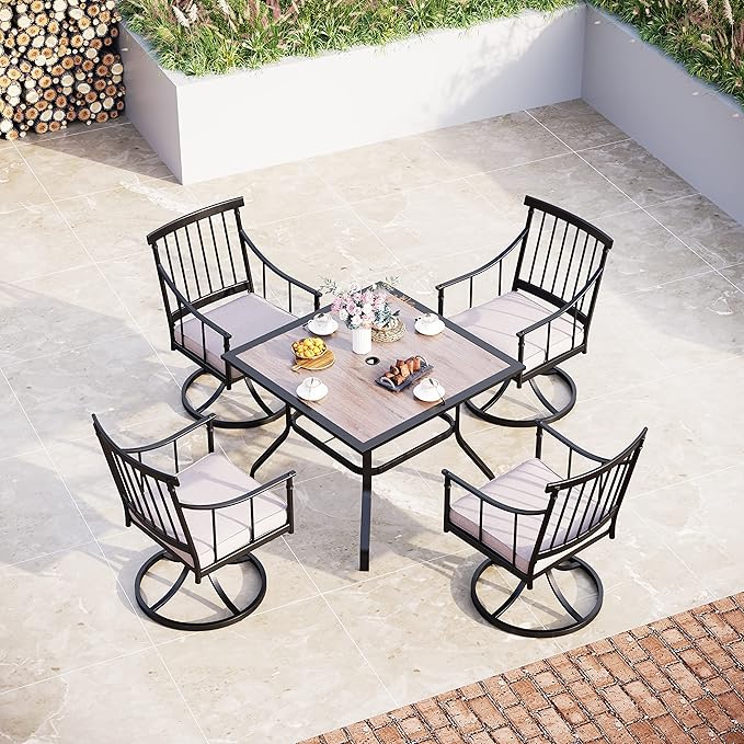 Sophia & William 5 Pieces Patio Furniture Set for 4 People, Metal Patio Outdoor Dining Set with Imitation Wood Patio Table and Swivel Chairs, Conversation Bistro Set for Garden, Yard, Poolside