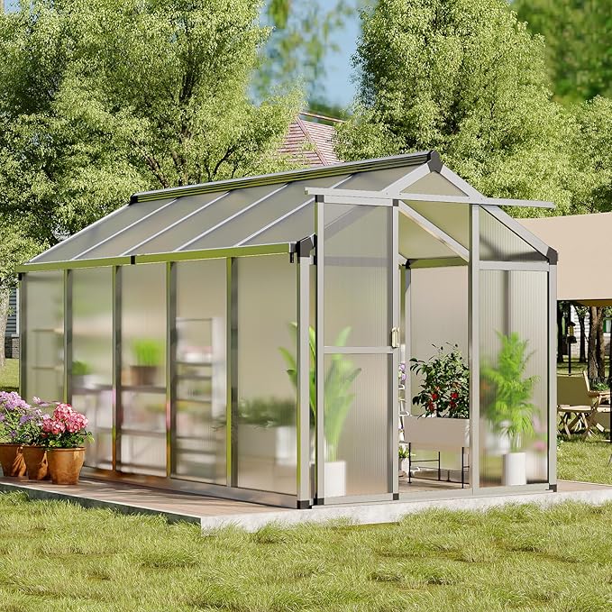 Greenhouse, Greenhouse for Outdoors, Polycarbonate Greenhouses with Quick Setup, Aluminum Frame and Roof Vent, Lockable Door for Backyard, Green Houses for Outside Garden Backyard, Patio