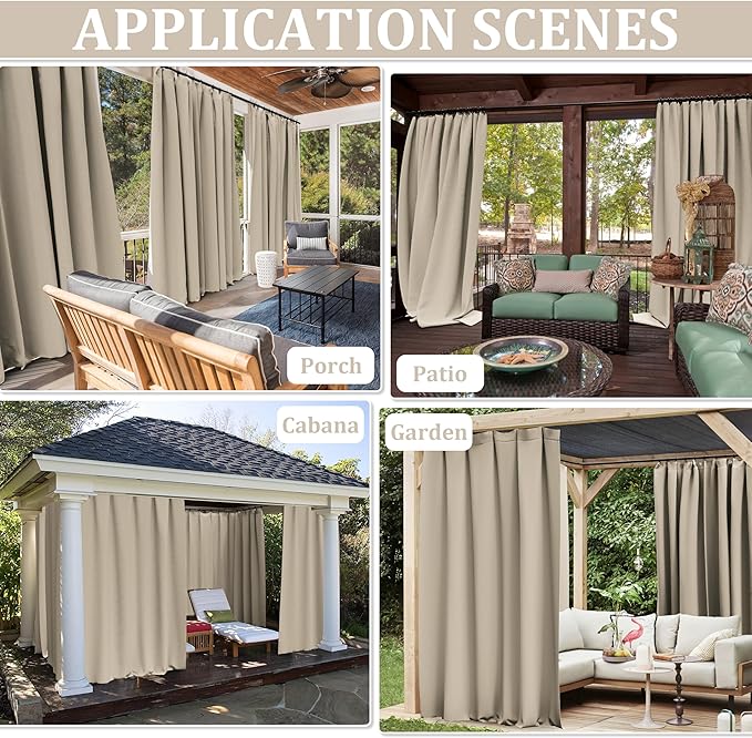 Gazebo Universal Replacement Privacy Curtain,12'Ć12' Gazebo Outdoor Waterproof Curtains, 4-Panels Sidewall Curtains with Double Zipper for Patio Canopy, Garden and Backyard (Curtain Only)
