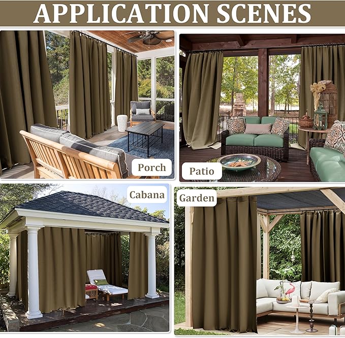 Gazebo Universal Replacement Privacy Curtain,12'Ć12' Gazebo Outdoor Waterproof Curtains, 4-Panels Sidewall Curtains with Double Zipper for Patio Canopy, Garden and Backyard (Curtain Only)