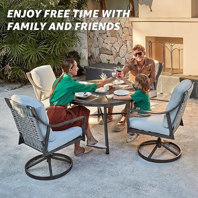 NATURAL EXPRESSIONS Outdoor Swivel Patio Dining Chairs Set of 2, Rocking Patio Chairs with Hand Brushed Wood Grain Finish for Poolside Lawn Garden