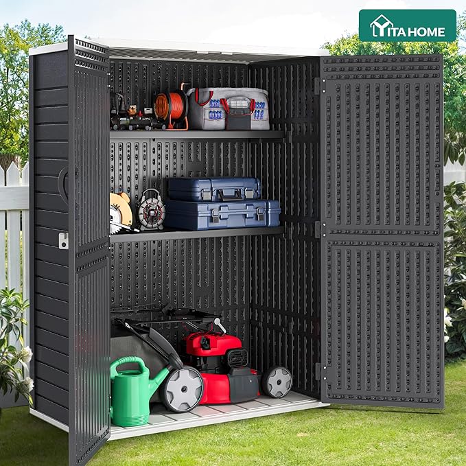 YITAHOME 2-Piece Metal Storage Shed Shelves for 59 cuft Vertical Outdoor Storage Shed,2-Piece Outdoor Storage Rack 51 inx13.8 in with 8 Screws, Easy Assembly, 22 lbs, Black