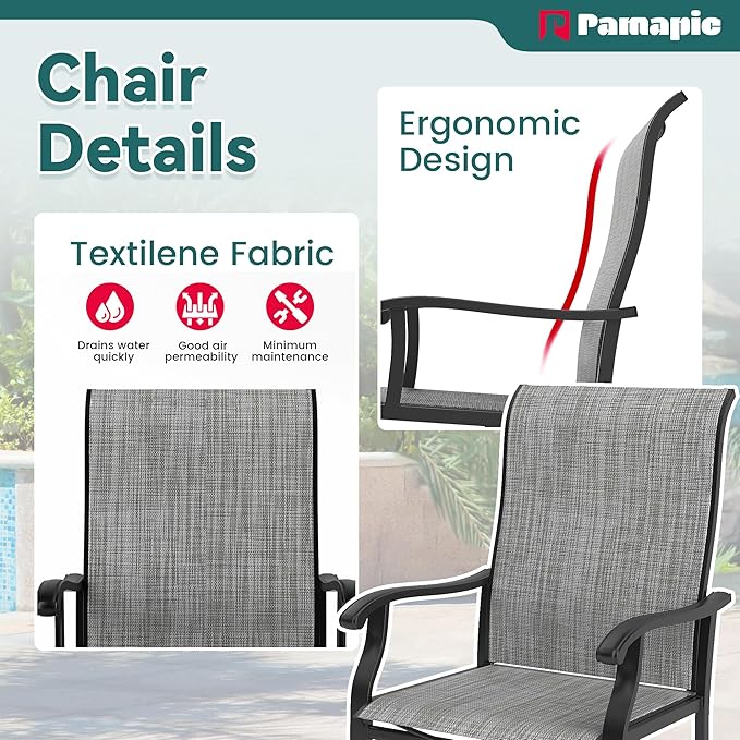 Pamapic Patio Chairs Set of 4, All-Weather Textilene Ergonomic Outdoor Dining Chairs for Garden Backyard Poolside Deck, Gray