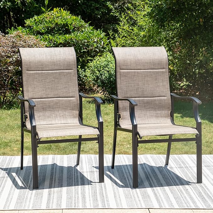HERA'S HOUSE Premium Patio Dining Chair of 2, Rust Resistant Outdoor Chair with Textilene Padded Seat, Supports up to 350lbs with Comfort and Durability for Lawn Kitchen Garden Backyard
