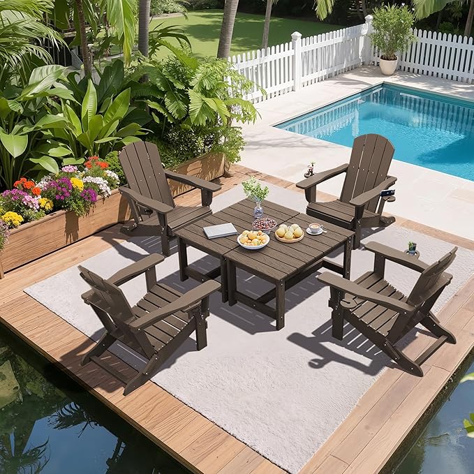 SERWALL HDPE Patio Coffee Table, Rectangle Outdoor Coffee Table, All Weather Patio Table for Deck, Pool, Balcony, Indoor or Outdoor Use, Coffee