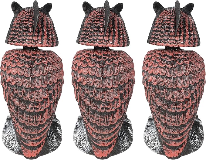 Hausse 3 Pack Bird Scarecrow Fake Owl Decoy Sculpture, Rotating Head Plastic Owl Bird Deterrents, 10.6 Inch Height Nature Enemy Horned Pest Repellent for Outdoor Garden Yard