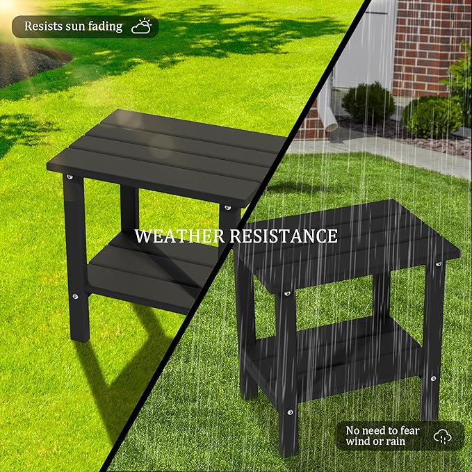 OTSUN Weather Resistant Outdoor Side Table, Adirondack HDPE Small Outdoor Table, 2-Tier Small Patio Tables for Outside or Indoor, Black