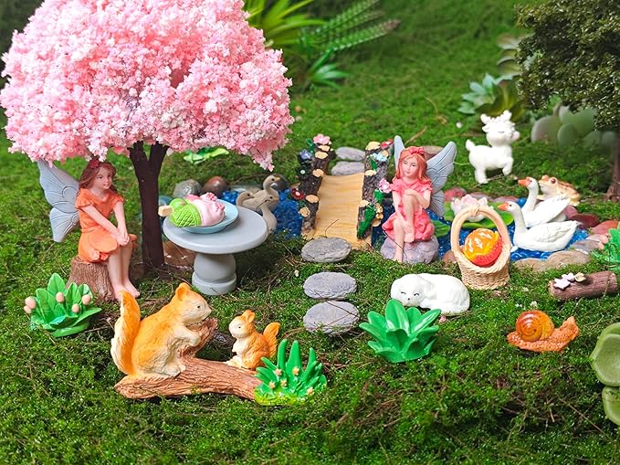 Kai Dream Miniature Fairy Garden Kit, 36 Pcs Miniature Fairy Garden Resin Figurines for Plant Pots, Backyard, Lawn, Micro Landscape, Dollhouse, Terrarium
