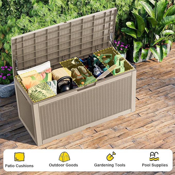 100 Gallon Outdoor Storage Box - Deck Box Waterproof Patio Furniture, Garden Tools, Cushions, Pool Accessories Outside Storage Resin Box