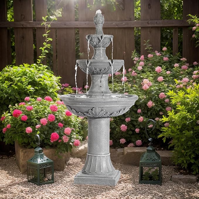 MAGIC UNION Outdoor Garden Water Fountains, 48.4''H Italian Style Fountain and Waterfall Outside, 3-Tier Large Bubbler Cascading Indoor Floor Fountain Features with Pump for Home Yard Decor (Gray)