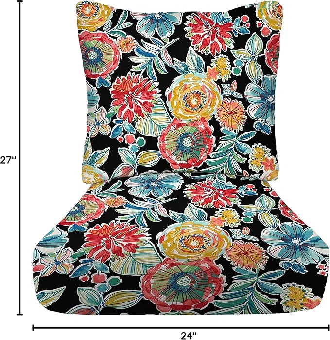 RSH DECOR: Deep Seating Cushion with Pillow Back | 24” x 27” Seat | All-Weather Spun Fabric | Water and Fade-Resistant | Outdoor Chair Cushion Set for Patio Furniture | Colsen Noir