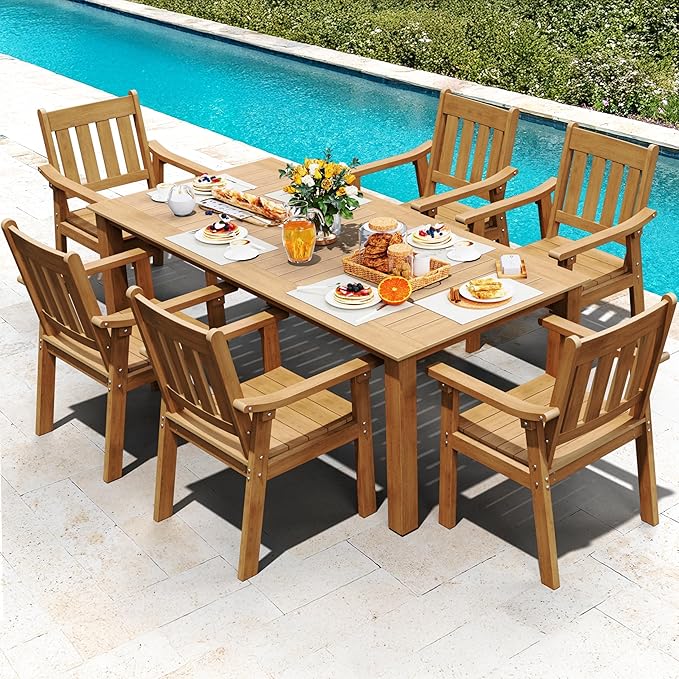 YEFU Patio Dining Chairs Set of 6: All Weather Outdoor Dining Chairs with Wide Curved Seat and Backrest - Outdoor Furniture Plastic for Outside Backyard/Garden/Porch/Deck 350lbs Capacity Teak