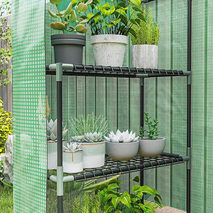 Outsunny 56" x 29" x 76" Portable Walk-In Garden Greenhouse with Built In 3-Tier Shelves