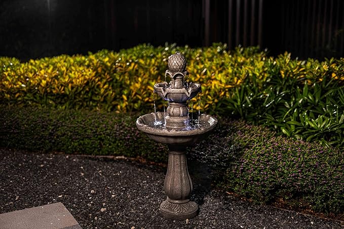 3 Tiered Outdoor Water Fountains –42.2 in. Tall Waterfalls, Elegant Water Feature for Garden, Yard, Patio, Home Decor (Grey)