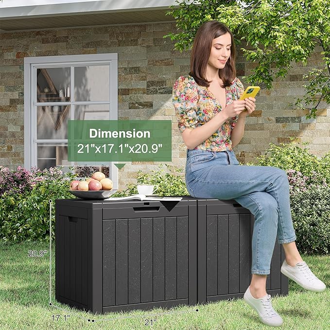 31 Gallon Outdoor Storage Box, Waterproof Resin Deck Box with Lockable Lid – Storage Cabinet for Patio Furniture, Pool Supplies, Garden Tools – Indoor & Outdoor Use
